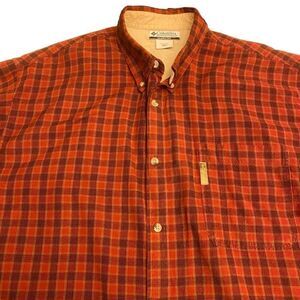 Columbia Sportswear Dark Red and Navy Plaid Button Down Shirt Sz 2XL